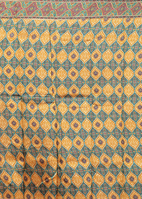 Cream Printed Pure Silk Saree Without Blouse Piece