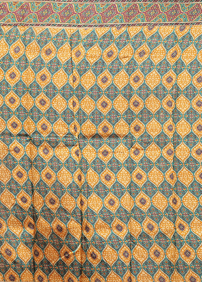 Cream Printed Pure Silk Saree Without Blouse Piece