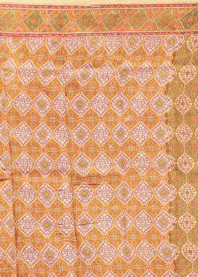 Yellow Printed Pure Silk Saree Without Blouse Piece