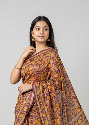 Purple Printed Silk Saree Without Blouse Piece