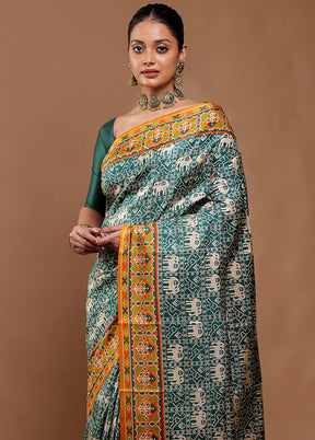 Green Printed Pure Silk Saree Without Blouse Piece