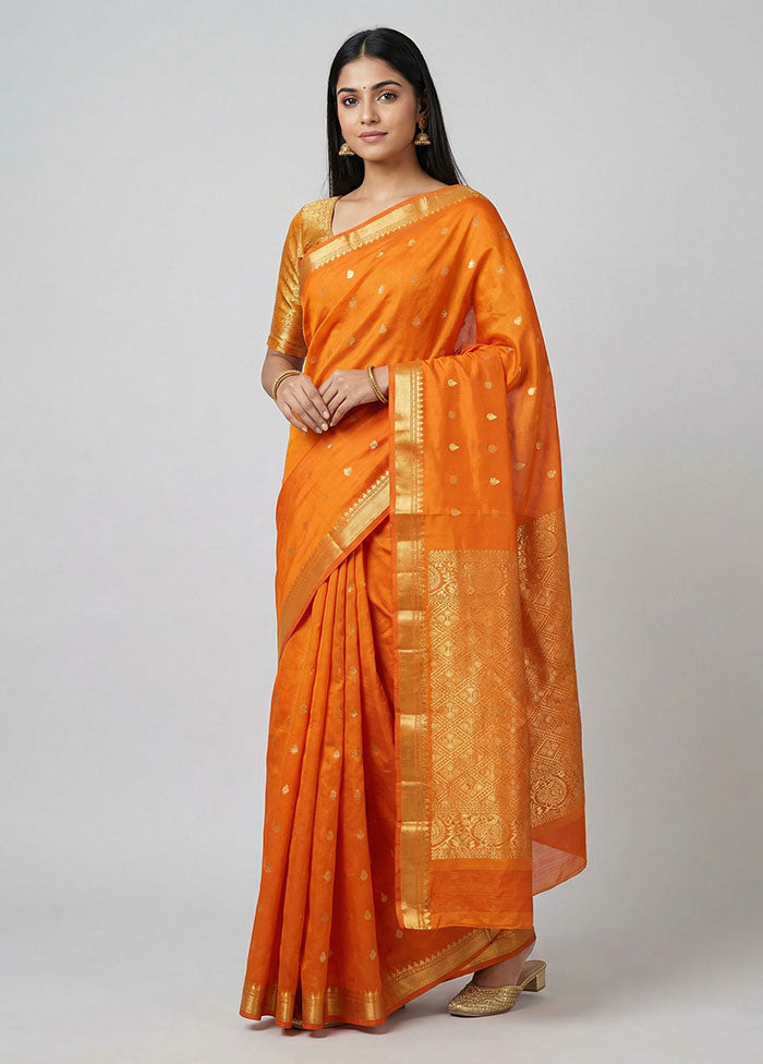 Rust Kanjivaram Silk Saree With Blouse Piece
