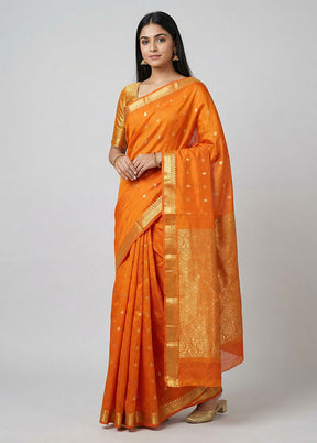 Rust Kanjivaram Silk Saree With Blouse Piece