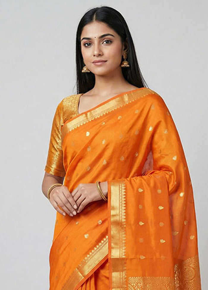 Rust Kanjivaram Silk Saree With Blouse Piece