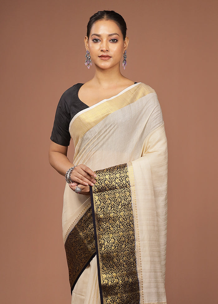 White Dupion Silk Saree With Blouse Piece