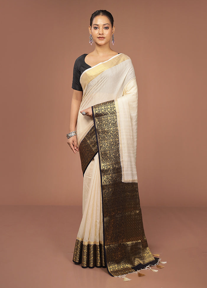 White Dupion Silk Saree With Blouse Piece