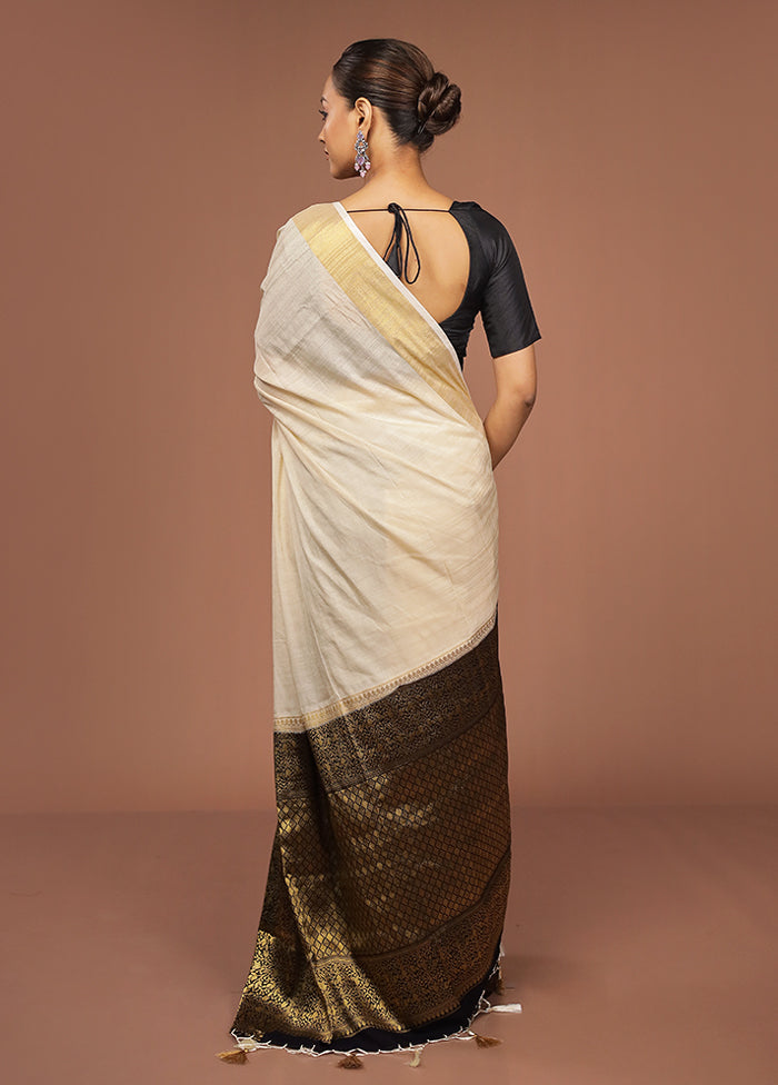 White Dupion Silk Saree With Blouse Piece