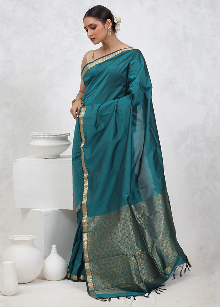 Green Kanjivaram Silk Saree With Blouse Piece - Indian Silk House Agencies