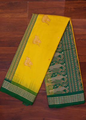 Yellow Handloom Bomkai Pure Silk Saree With Blouse Piece