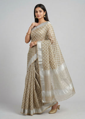 Cream Cotton Saree With Blouse Piece