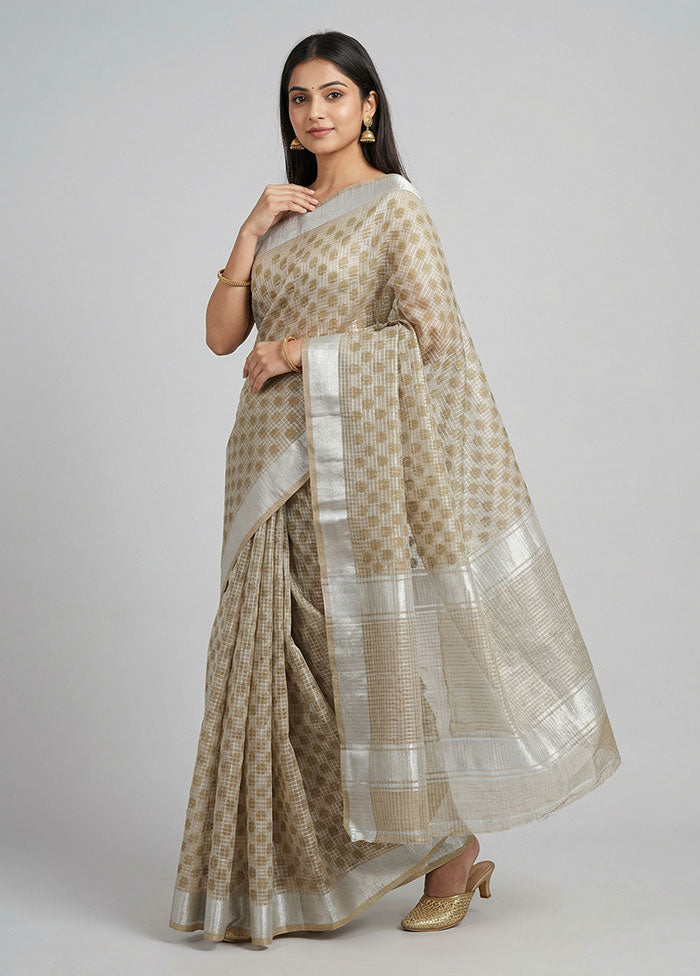 Cream Cotton Saree With Blouse Piece