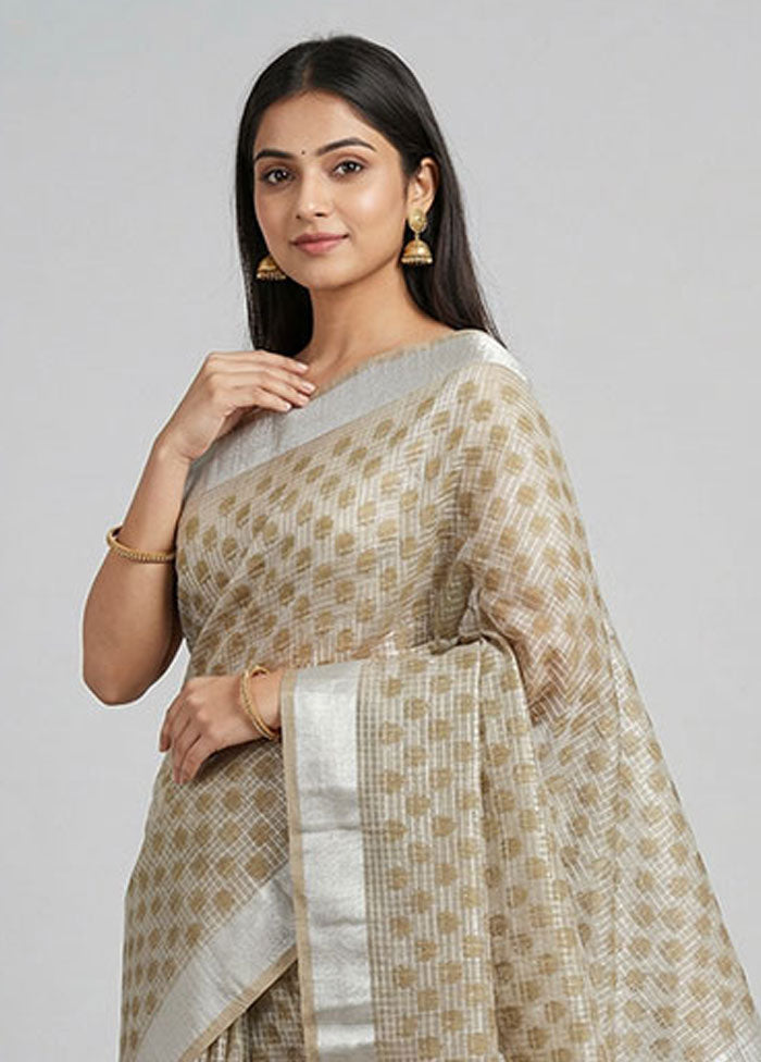 Cream Cotton Saree With Blouse Piece