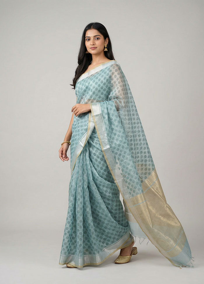 Green Cotton Saree With Blouse Piece