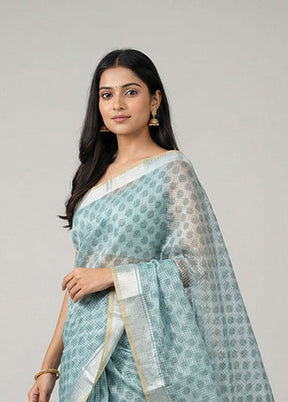 Green Cotton Saree With Blouse Piece