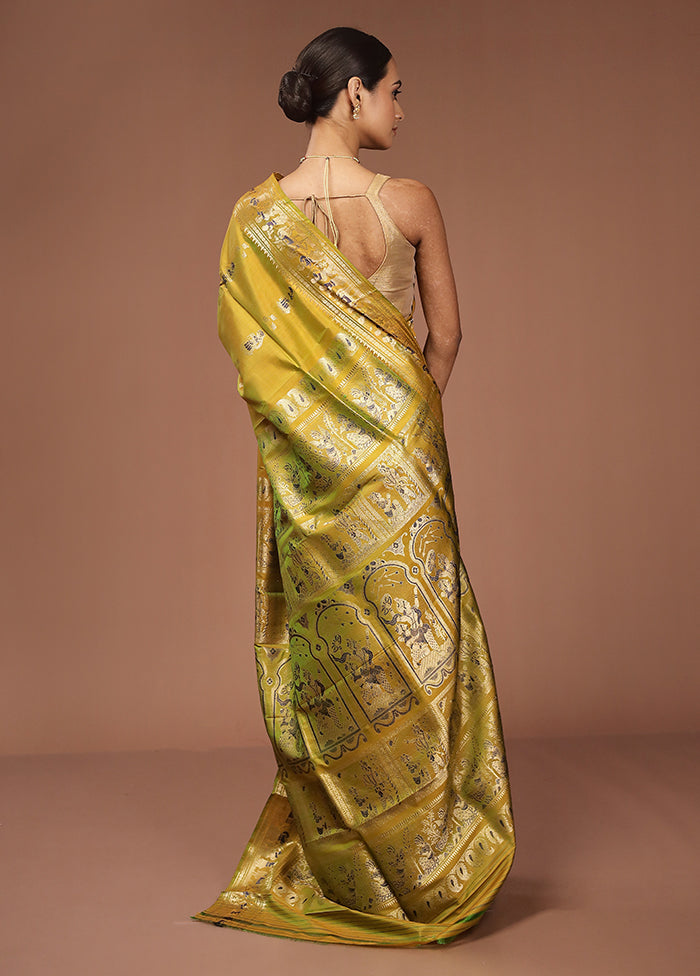 Yellow Handloom Baluchari Pure Silk Saree With Blouse Piece