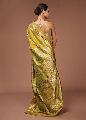 Yellow Handloom Baluchari Pure Silk Saree With Blouse Piece