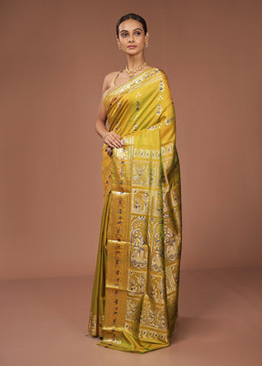 Yellow Handloom Baluchari Pure Silk Saree With Blouse Piece