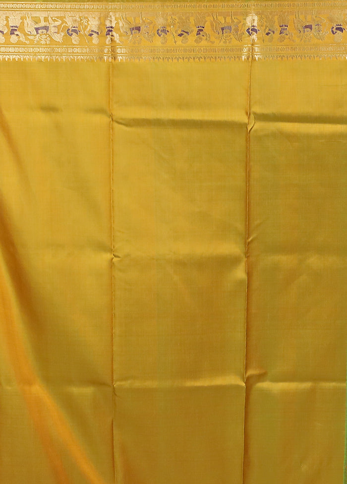 Yellow Handloom Baluchari Pure Silk Saree With Blouse Piece