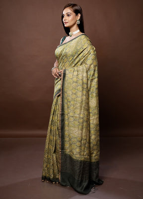 Green Tussar Silk Saree With Blouse Piece - Indian Silk House Agencies