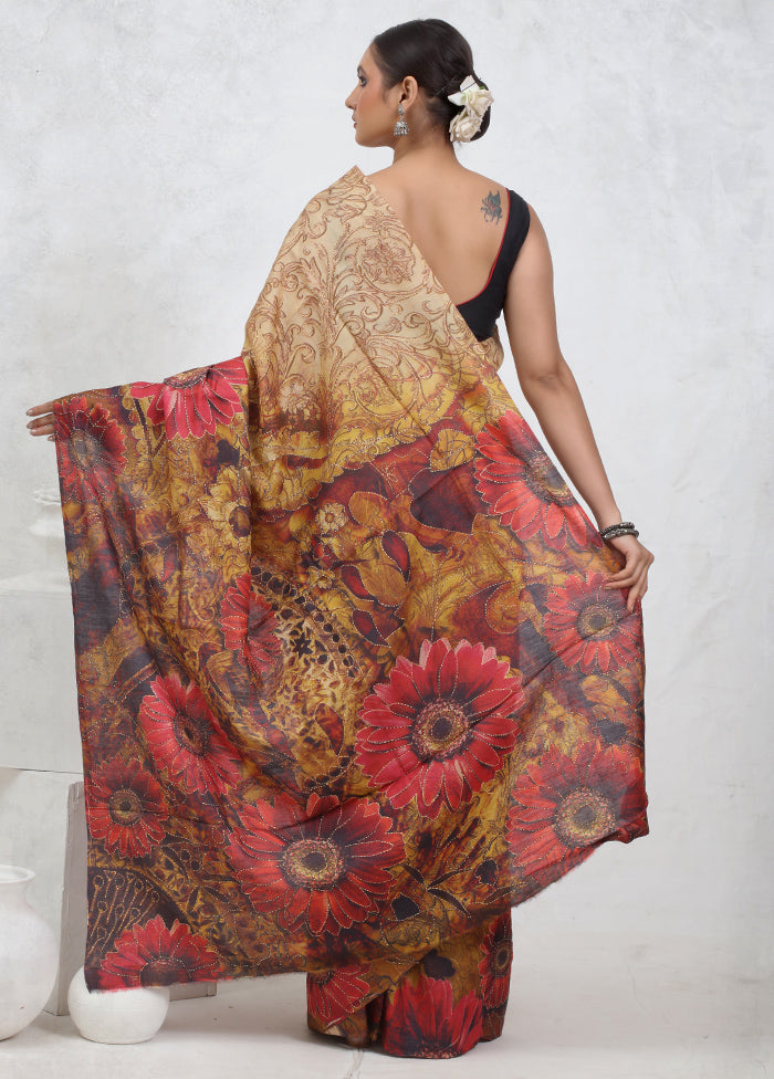 Cream Tussar Silk Saree With Blouse Piece - Indian Silk House Agencies