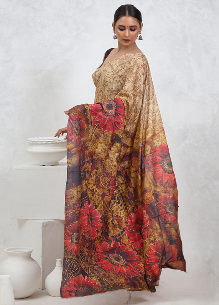 Cream Tussar Silk Saree With Blouse Piece - Indian Silk House Agencies