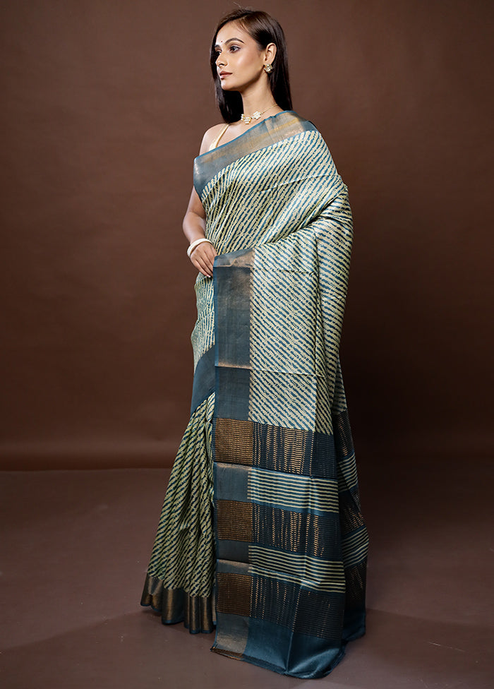 Green Tussar Silk Saree With Blouse Piece - Indian Silk House Agencies