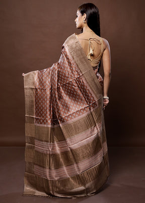 Brown Tussar Silk Saree With Blouse Piece - Indian Silk House Agencies