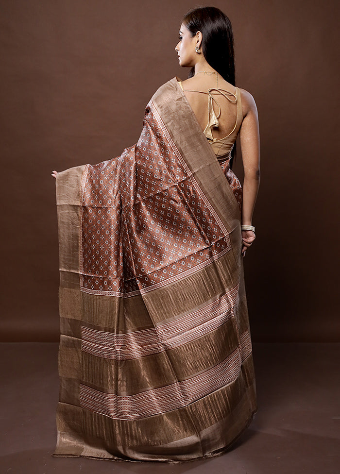 Brown Tussar Silk Saree With Blouse Piece - Indian Silk House Agencies