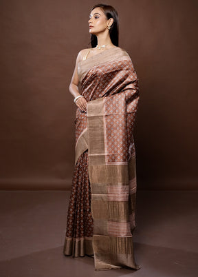 Brown Tussar Silk Saree With Blouse Piece - Indian Silk House Agencies