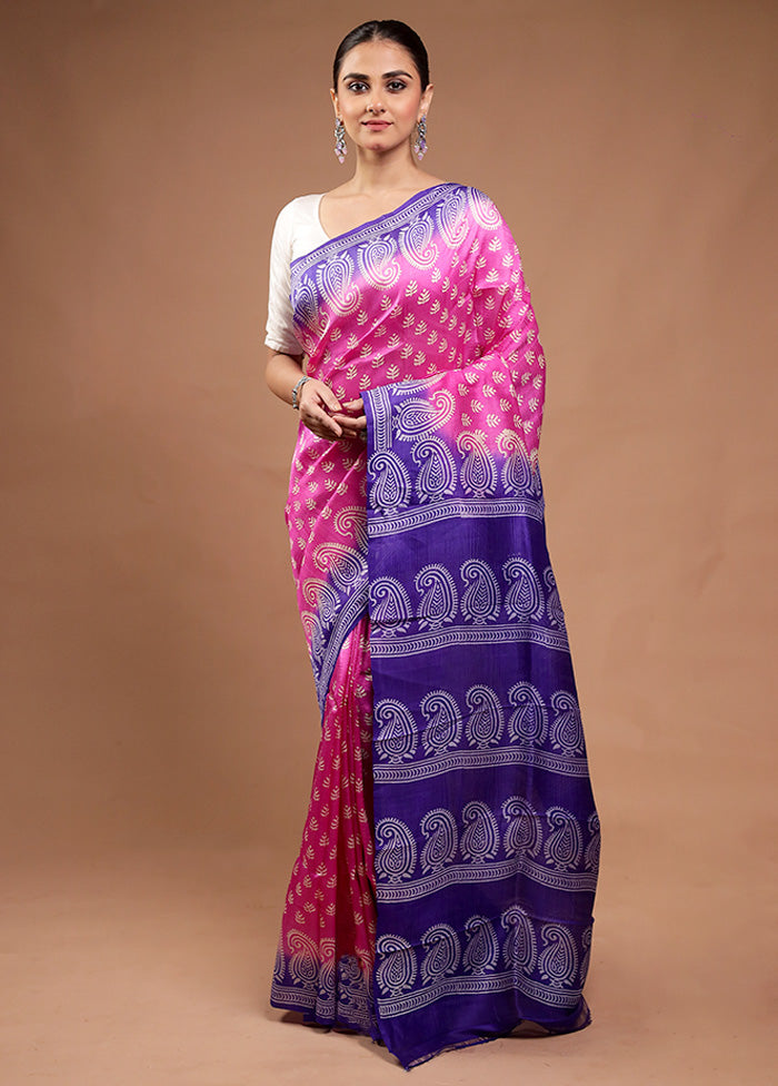 Pink Printed Silk Saree Without Blouse Piece