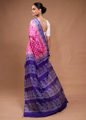 Pink Printed Silk Saree Without Blouse Piece