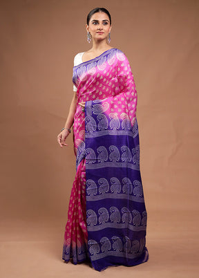 Pink Printed Silk Saree Without Blouse Piece