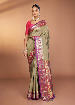 Grey Kanjivaram Silk Saree With Blouse Piece
