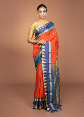 Orange Kanjivaram Silk Saree With Blouse Piece