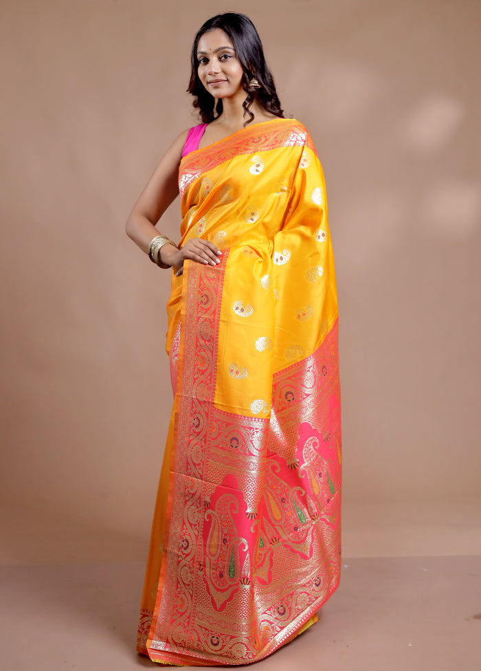 Yellow Dupion Silk Saree With Blouse Piece - Indian Silk House Agencies