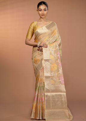 Cream Kora Silk Saree With Blouse Piece