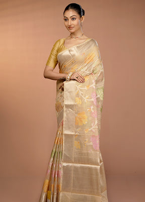 Cream Kora Silk Saree With Blouse Piece