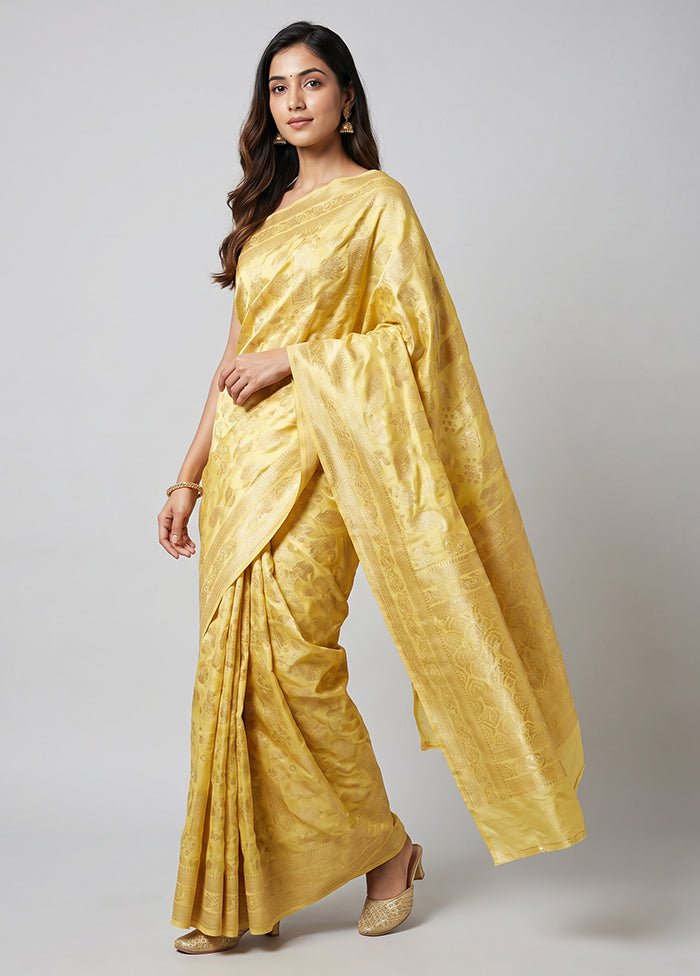 Yellow Dupion Silk Saree With Blouse Piece