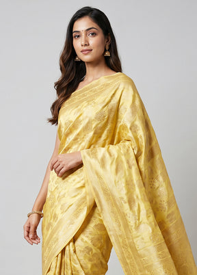 Yellow Dupion Silk Saree With Blouse Piece