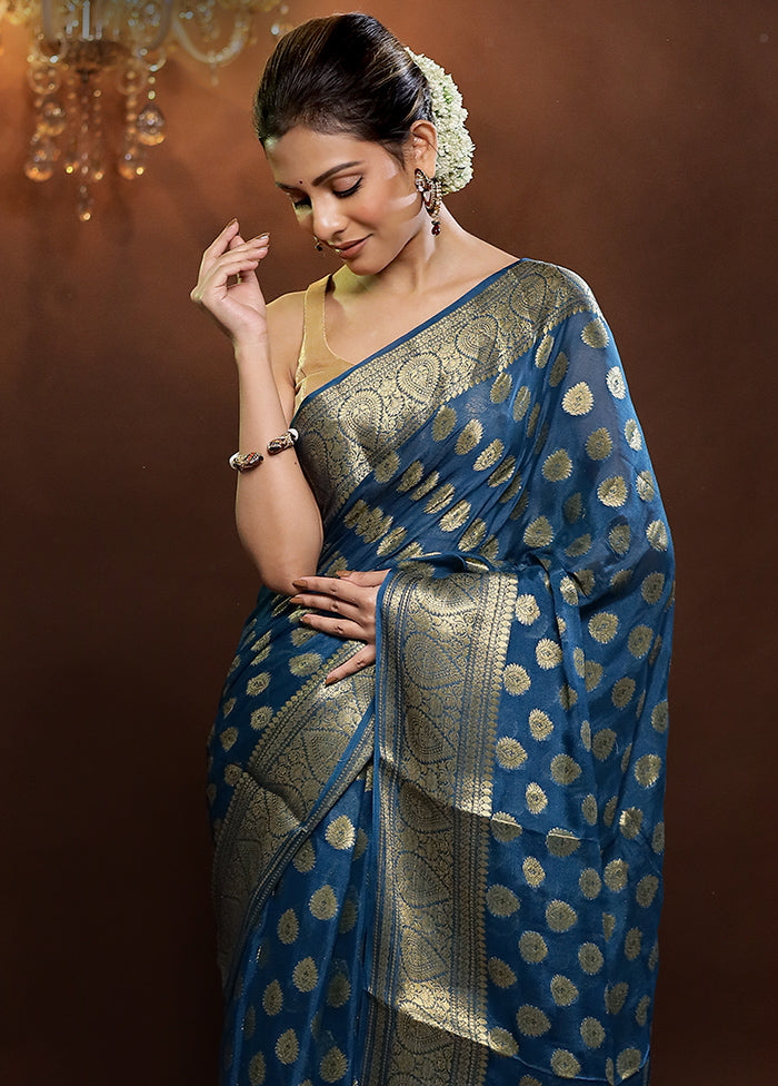 Blue Georgette Saree With Blouse Piece - Indian Silk House Agencies