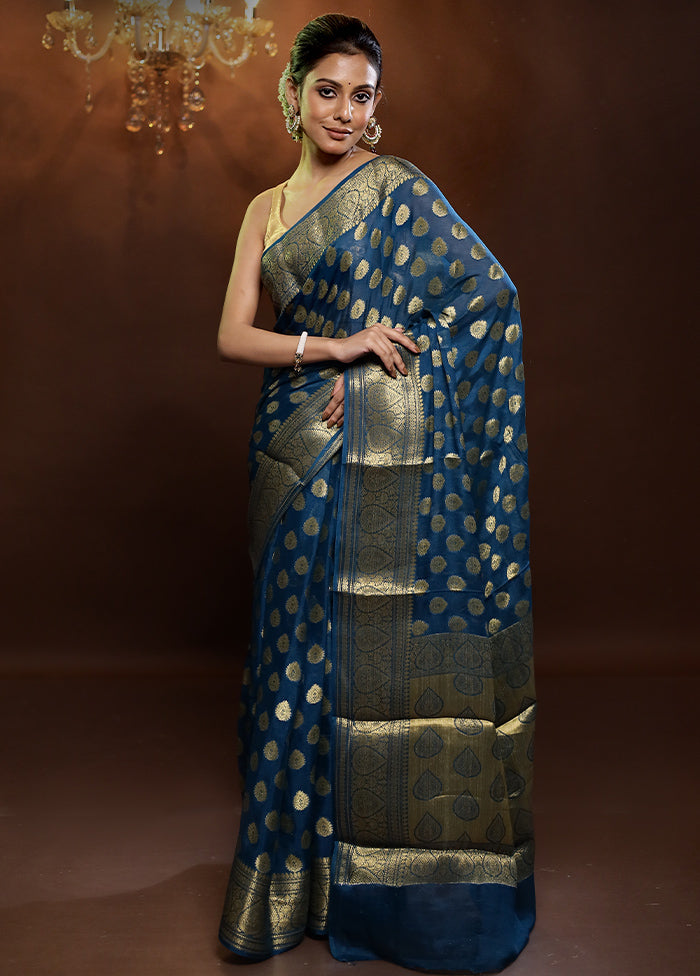 Blue Georgette Saree With Blouse Piece - Indian Silk House Agencies