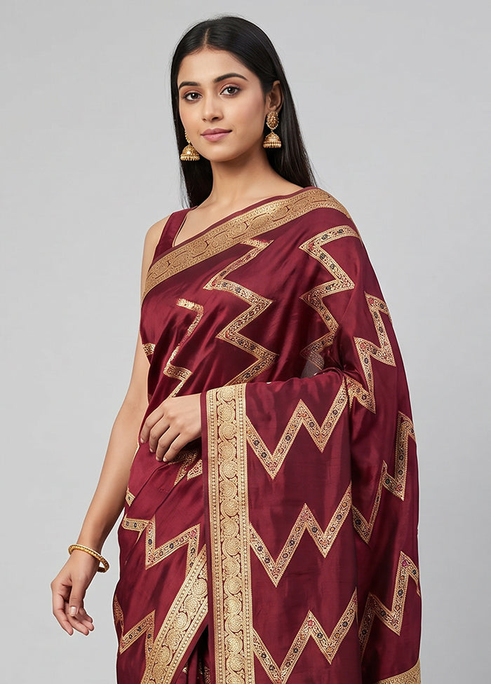 Maroon Dupion Silk Saree With Blouse Piece