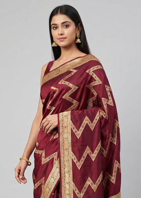 Maroon Dupion Silk Saree With Blouse Piece