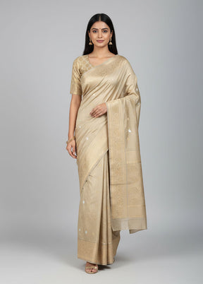 Cream Handloom Katan Pure Silk Saree With Blouse Piece