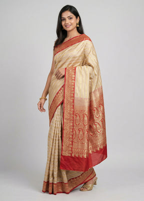 Cream Handloom Katan Pure Silk Saree With Blouse Piece