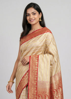 Cream Handloom Katan Pure Silk Saree With Blouse Piece
