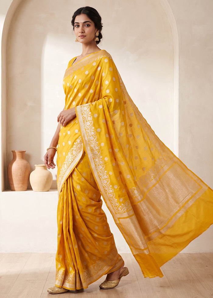Yellow Katan Silk Saree With Blouse Piece