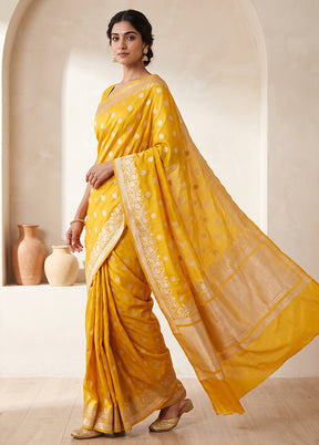 Yellow Katan Silk Saree With Blouse Piece