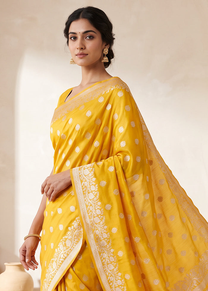 Yellow Katan Silk Saree With Blouse Piece