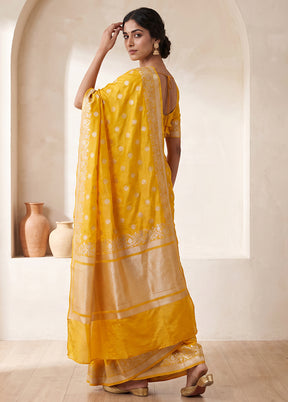 Yellow Katan Silk Saree With Blouse Piece